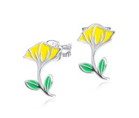 Yellow Hibiscus Silver Ear Stud STS-3466 (CO13+FL4)